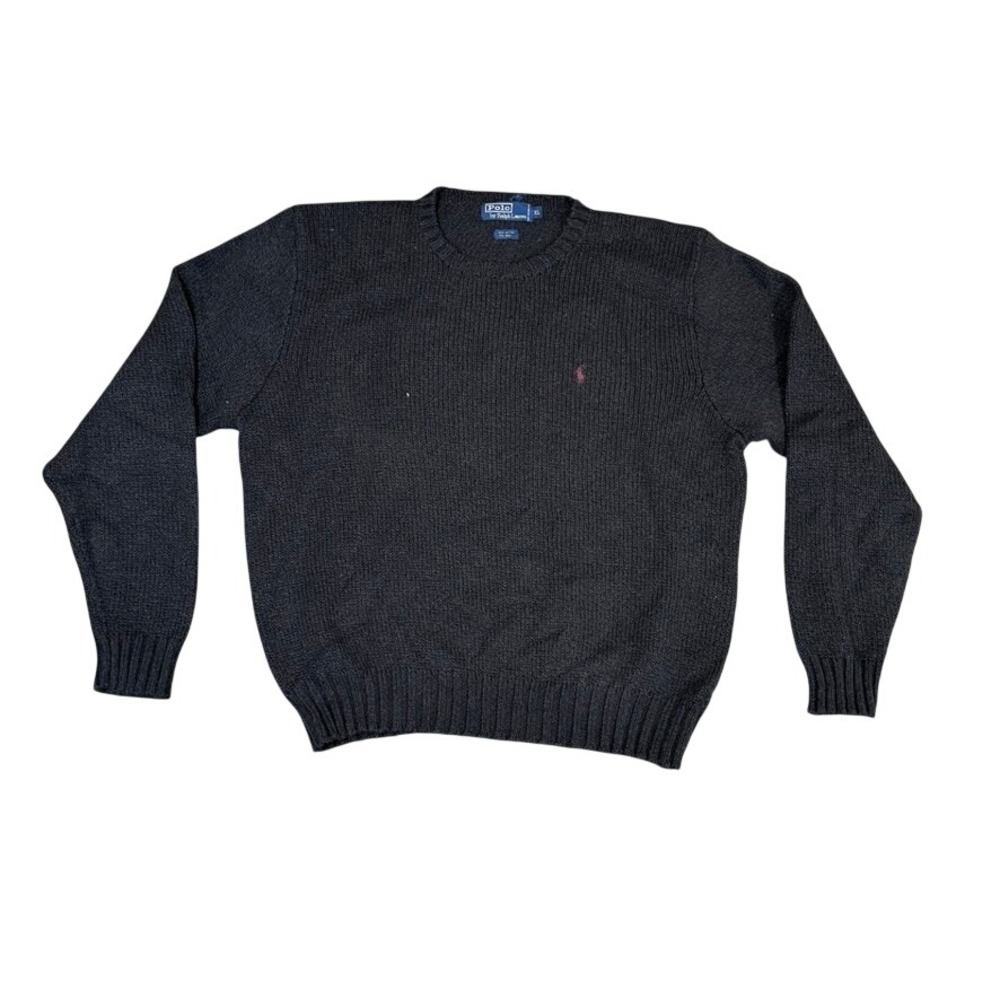 Polo Ralph Lauren Mens XL Black Cotton Wool Ribbed Crewneck Sweater Pink Pony